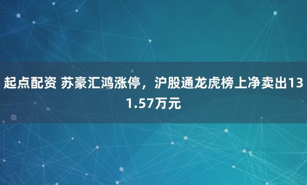 起点配资 苏豪汇鸿涨停，沪股通龙虎榜上净卖出131.57万元